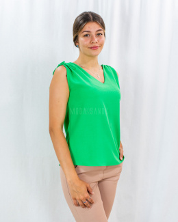 Zielona bluzka bez rękawów z marszczeniem i wiązaniem na ramionach Werdana - MODA SANOK