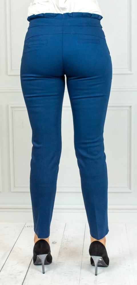 Spodnie BB damskie eleganckie cygaretki 7/8 z falbanką- granatowe - Moda Sanok