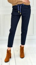 Oryginalne spodnie LAVINIA damskie wiązane na gumce eleganckie - granatowe - Moda Sanok