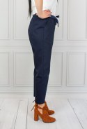 Oryginalne spodnie LAVINIA damskie wiązane na gumce eleganckie - granatowe - Moda Sanok