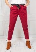 Oryginalne spodnie Lavinia damskie wiązane na gumce eleganckie - WINO (bordo) - Moda Sanok