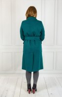 Damski płaszcz z ozdobną klamrą - butelkowa zieleń - Moda Sanok