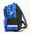 Dwukomorowy niebieski plecak z delikatnymi wzorami i dużą aplikacją piłki na przodzie - MODA SANOK