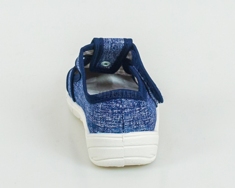 Dżinsowe pantofle chłopięce z czerwono-białym napisem "Speed Game" NAZO - MODA SANOK