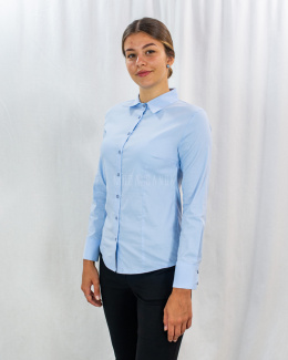 Elegancka niebieska koszula damska z długim rękawem Strefa Mody - MODA SANOK