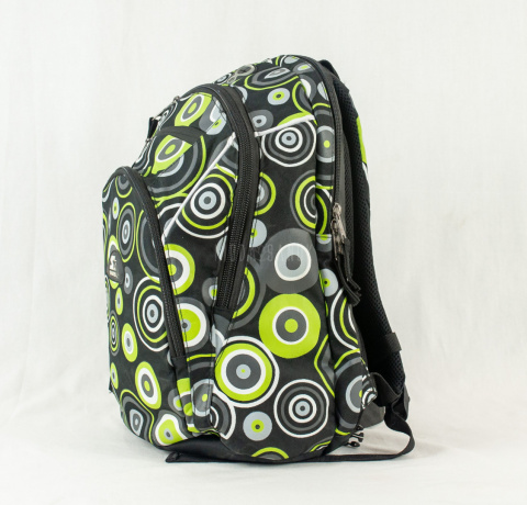 Plecak szkolny, sportowy, młodzieżowy STARTER w kolorze czarnym w zielono -szare kółka - MODA SANOK