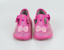 Różowe błyszczące pantofle dziewczęce z kokardką na przodzie NAZO - MODA SANOK