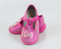 Różowe błyszczące pantofle dziewczęce z kokardką na przodzie NAZO - MODA SANOK