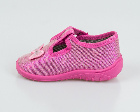 Różowe błyszczące pantofle dziewczęce z kokardką na przodzie NAZO - MODA SANOK