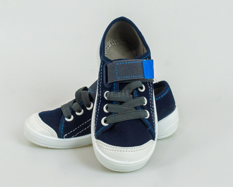 Chłopięce granatowe pantofle befado zapinane na rzep z białymi podeszwami - MODA SANOK
