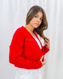 Czerwony damski kardigan o intensywnym kolorze i krótszym kroju z domieszką wełny Angela - MODA SANOK