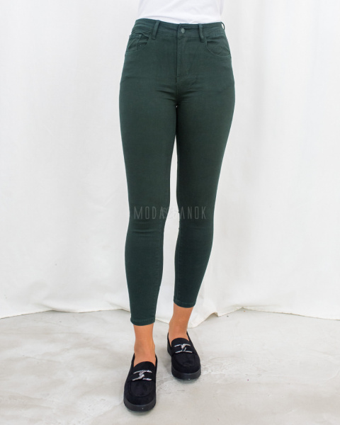 Proste elastyczne przylegające ciemnozielone spodnie push up PINK FASHION DENIM - MODA SANOK