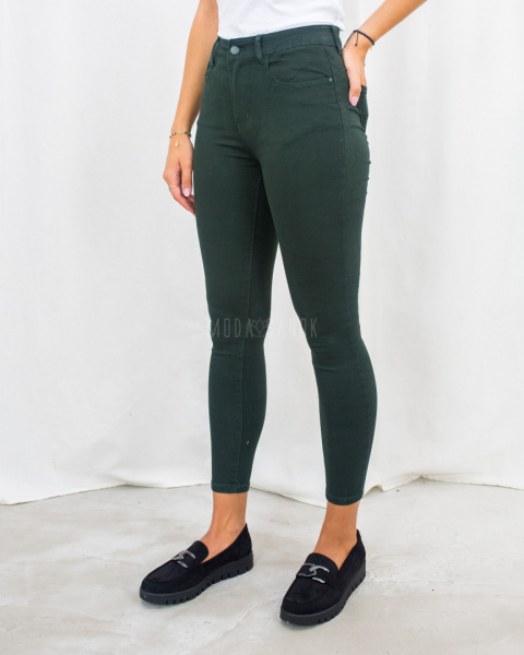 Proste elastyczne przylegające ciemnozielone spodnie push up PINK FASHION DENIM - MODA SANOK