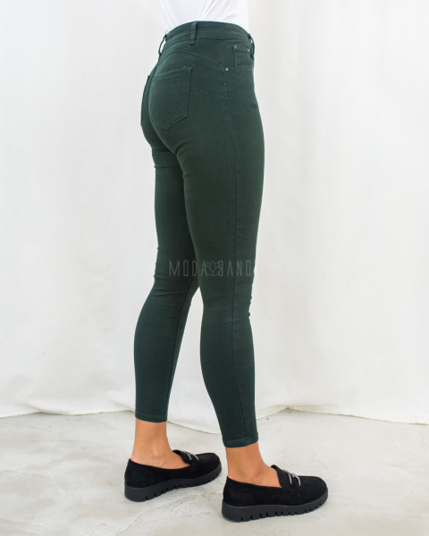Proste elastyczne przylegające ciemnozielone spodnie push up PINK FASHION DENIM - MODA SANOK