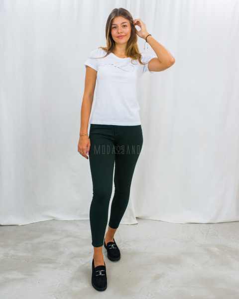 Proste elastyczne przylegające ciemnozielone spodnie push up PINK FASHION DENIM - MODA SANOK