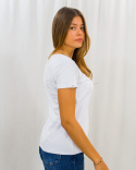 Uniwersalna biała koszulka z elastycznego materiału z krótkim rękawkiem basic VOLCANO - MODA SANOK