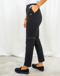 Eleganckie damskie wygodne spodnie w kolorze czarnym ze złotą aplikacją na boku - MODA SANOK