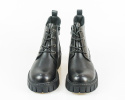Damskie buty na platformie w kolorze czarnym sznurowane na cztery dziurki i zasuwane na zamek - MODA SANOK