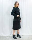 Czarny elegancki długi płaszcz damski z dwoma rzędami ozdobnych guziczków - MODA SANOK