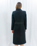 Czarny elegancki długi płaszcz damski z dwoma rzędami ozdobnych guziczków - MODA SANOK