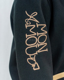 Damski czarno-brązowy uniwersalny płaszczyk z ozdobnymi ściągaczami na rękawach zapinany - MODA SANOK