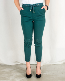 Spodnie Lavinia damskie wiązane na gumce eleganckie - butelkowa zieleń - Moda Sanok