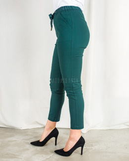 Spodnie Lavinia damskie wiązane na gumce eleganckie - butelkowa zieleń - Moda Sanok