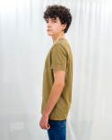 T-shirt VOLCANO męski bawełniany w kolorze beżowym gładki bez wzoru basic - MODA SANOK