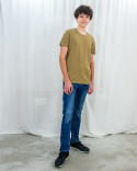 T-shirt VOLCANO męski bawełniany w kolorze beżowym gładki bez wzoru basic - MODA SANOK