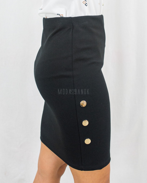 Elegancka damska spódnica midi ołówkowa w kolorze czarnym ze złotymi guziczkami - MODA SANOK