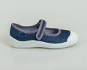 Granatowe dziewczęce buciki pantofle brokatowe z jasnofioletowym wykończeniem - MODA SANOK