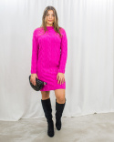 Sukienka sweterkowa w pleciony wzór długość midi w kolorze różowym Melania - MODA SANOK