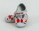 Urocze dziewczęce buciki pantofelki w kolorowy wzór kokardki ze srebrnym wykończeniem VIGGAMI - MODA SANOK