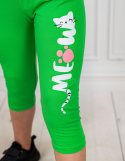 Bawełniane legginsy 3/4 w kolorze zielonym z kotkiem PIK - MODA SANOK