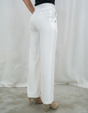 Białe spodnie damskie z szeroką nogawką i rzędowymi guzikami CORALLINE-MODA SANOK