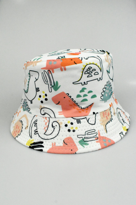 Biały kapelusz chłopięcy w kolorowe dinozaury VERSOLI - MODA SANOK