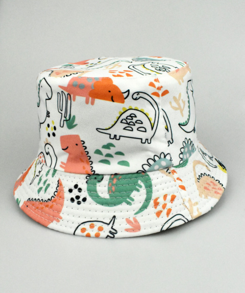 Biały kapelusz chłopięcy w kolorowe dinozaury VERSOLI - MODA SANOK