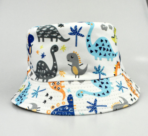 Biały kapelusz chłopięcy w kolorowe dinozaury VERSOLI - MODA SANOK