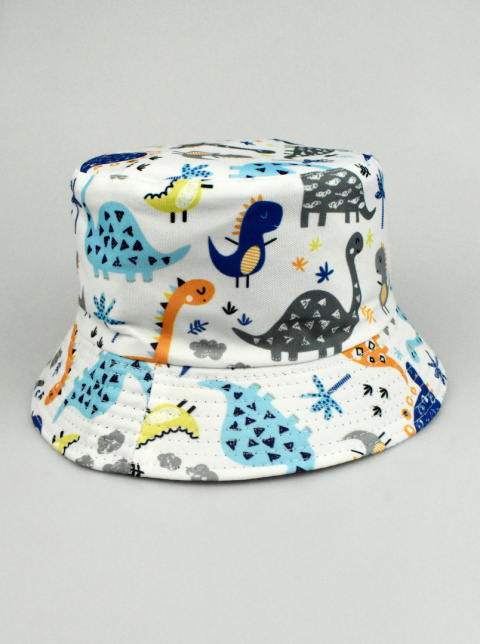 Biały kapelusz chłopięcy w kolorowe dinozaury VERSOLI - MODA SANOK