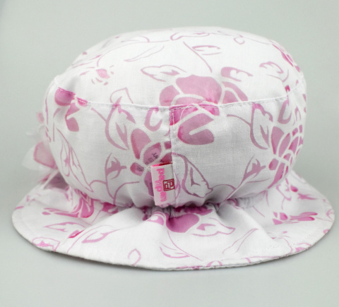 Biały kapelusz dziewczęcy w duże jasno różowe kwiatki PAN PAN - MODA SANOK