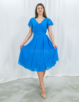 Elegancka niebieska sukienka midi z paskiem KOTON - MODA SANOK