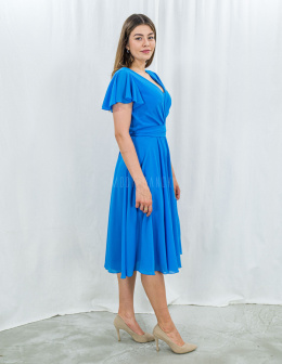 Elegancka niebieska sukienka midi z paskiem KOTON - MODA SANOK