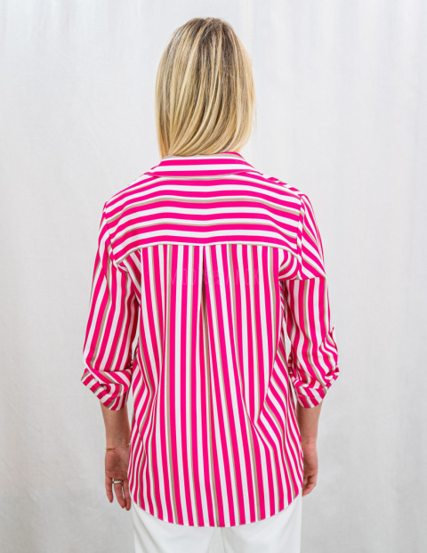 Elegancka różówa koszula w paski, zapinana na guzik PURPURA - MODA SANOK