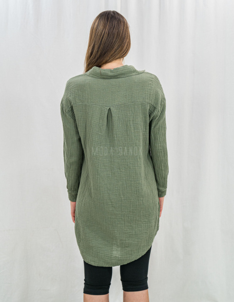 Jasno zielona bawełniana długa koszula zapinana na małe guziki - MODA SANOK