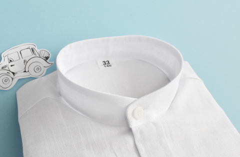 Lniana koszula chłopięca z długim rękawem i kieszonką MIK - MODA SANOK