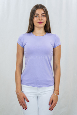 Bawełniana wrzosowa damska koszulka T-shirt, gładlka z okrągłym dekoltem MODA SANOK