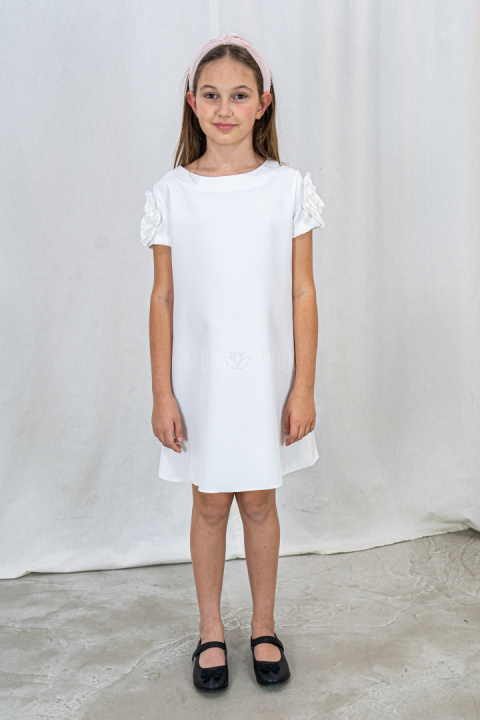 Ecru sukienka z krótkim rękawem dla dziewczynki ROSANTEX-MODA SANOK