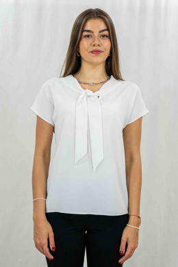 Elegancka bluzka z wiązaniem i krótkim rękawem w kolorze białym ELITE - MODA SANOK