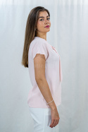 Elegancka bluzka z wiązaniem i krótkim rękawem w kolorze pudrowego różu ELITE - MODA SANOK