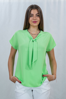 Elegancka bluzka z wiązaniem i krótkim rękawem w kolorze zielonym ELITE - MODA SANOK